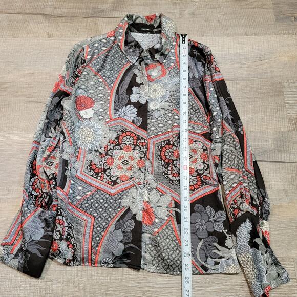 Natori Button Up Shirt Patchwork Floral Asian Inspired Top Satin Viscose Small - Picture 7 of 8